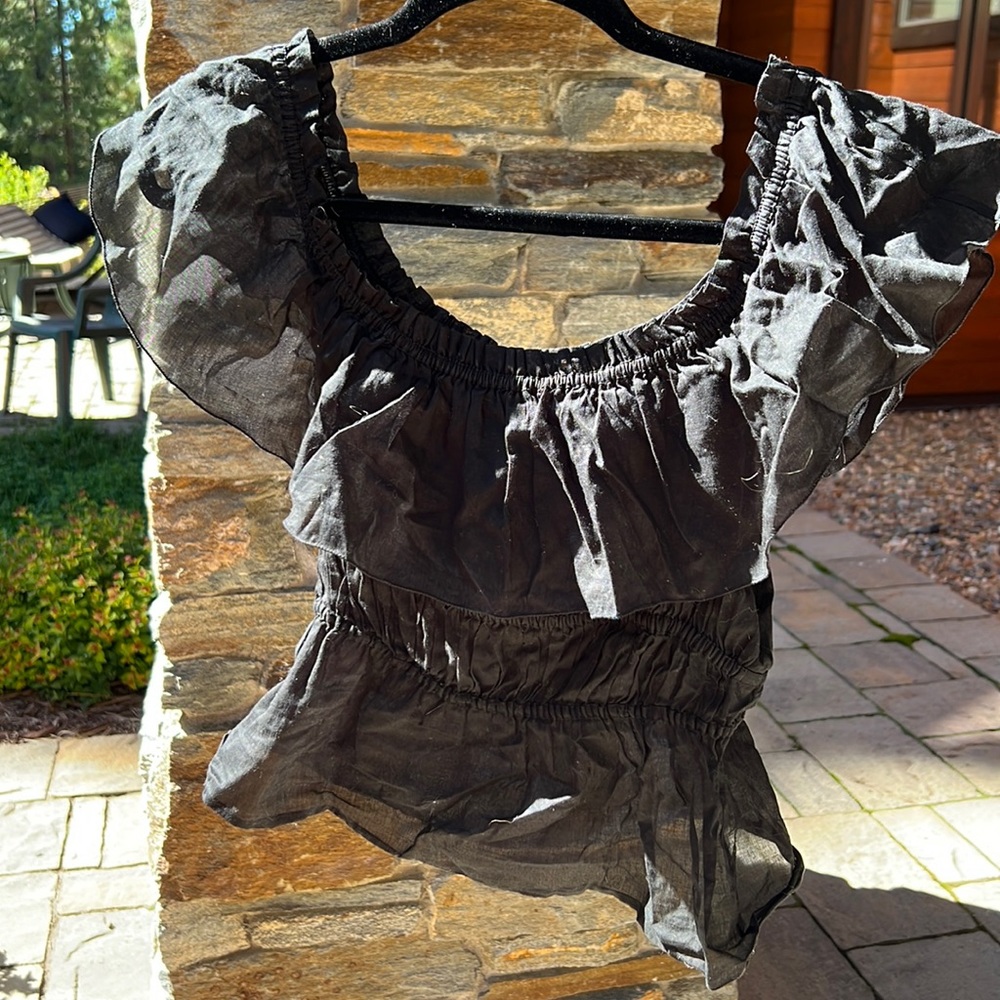 Cropped Prada black cotton peasant top size 42